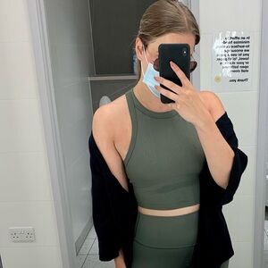 Lululemon Blissful Bend Tank Top Distressed Stripe Emboss Army Green Gre…